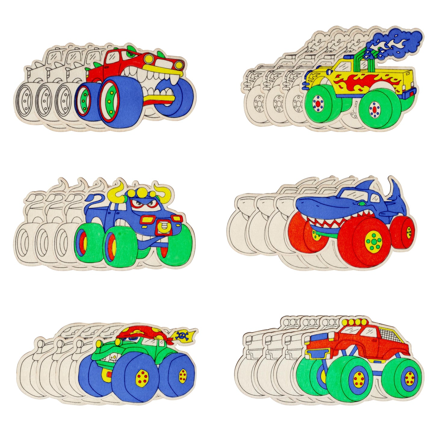 Kids Valentine'S Day Cards - Monster Trucks Wood Painting Craft Kits (24Ct)- Each Valentines Card Includes Craft W Paints, Brush, And Sticker- Make Classroom School Exchange Gifts Fun For Boys & Girls