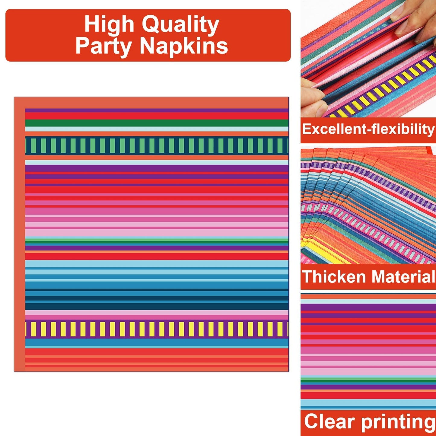 100Pcs Mexican Serape Fiesta Party Plates And Napkins Party Supplies Colorful Stripes Mexico Platters Tableware Set Party Decor