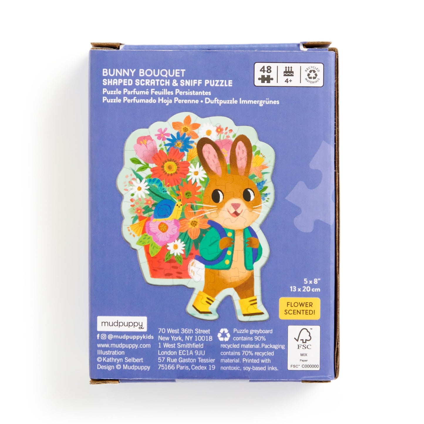 Mudpuppy Bunny Bouquet 48 Piece Scratch & Sniff Shaped Mini Puzzle With Colorful And Fun Illustrations Of A Hoppy Easter Bunny A