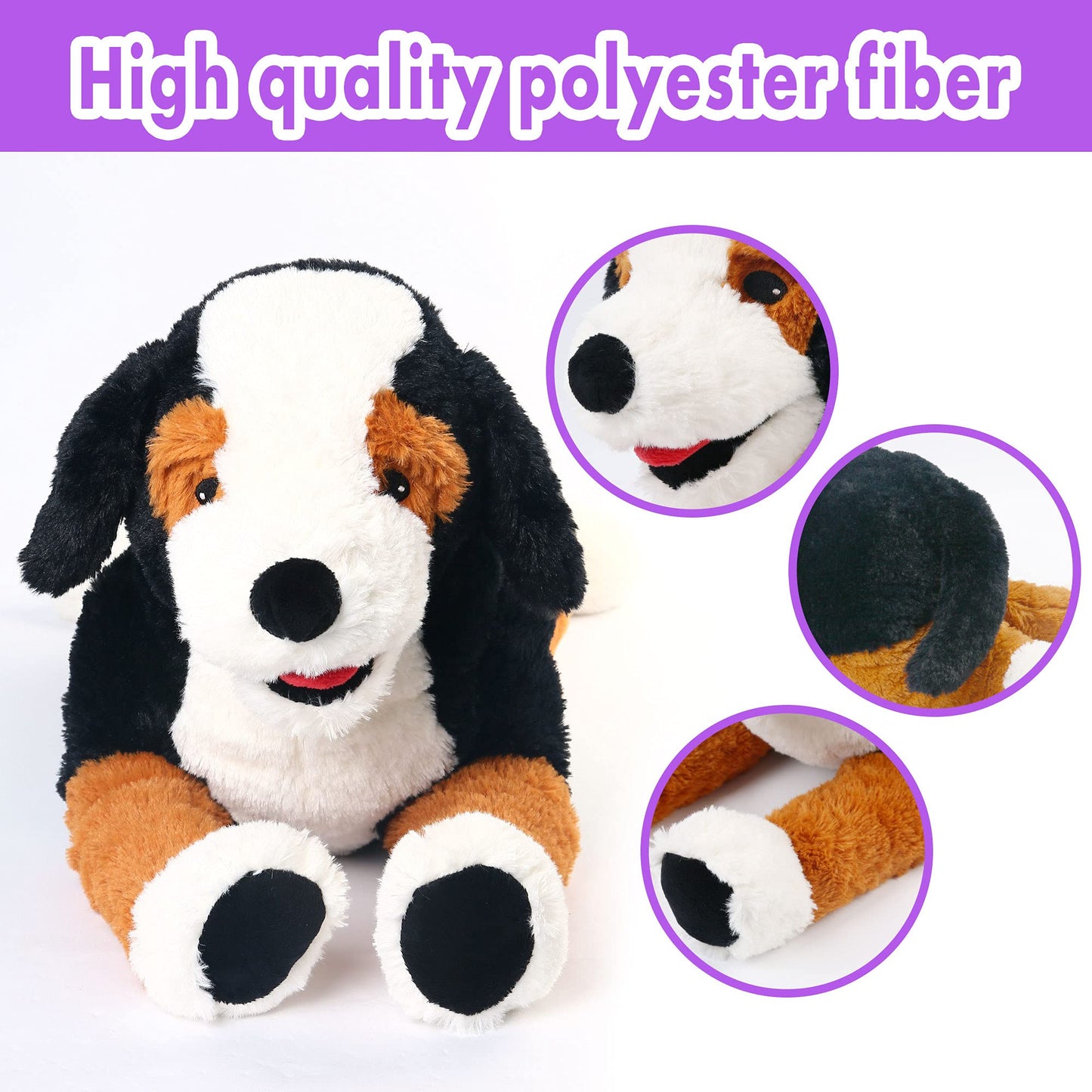 Lotfancy Dog Stuffed Animal, 26 Inch Large Bernese Mountain Dog Plush Toy, Tricolor Dog Toy, Realistic, Cute Plushies Gifts, Eas