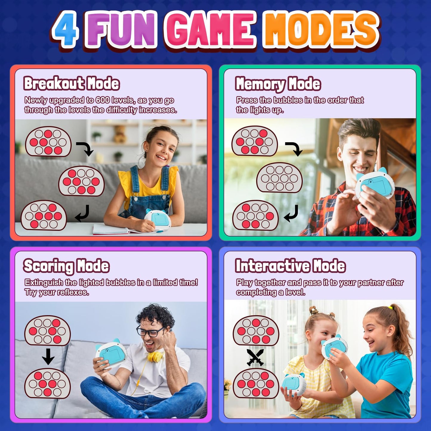Thinhous Fast Push Game Light Up Toy - Electric Handheld Pop Game Sensory Fidget Toys With Music, Quick Push Bubble Games Birthd