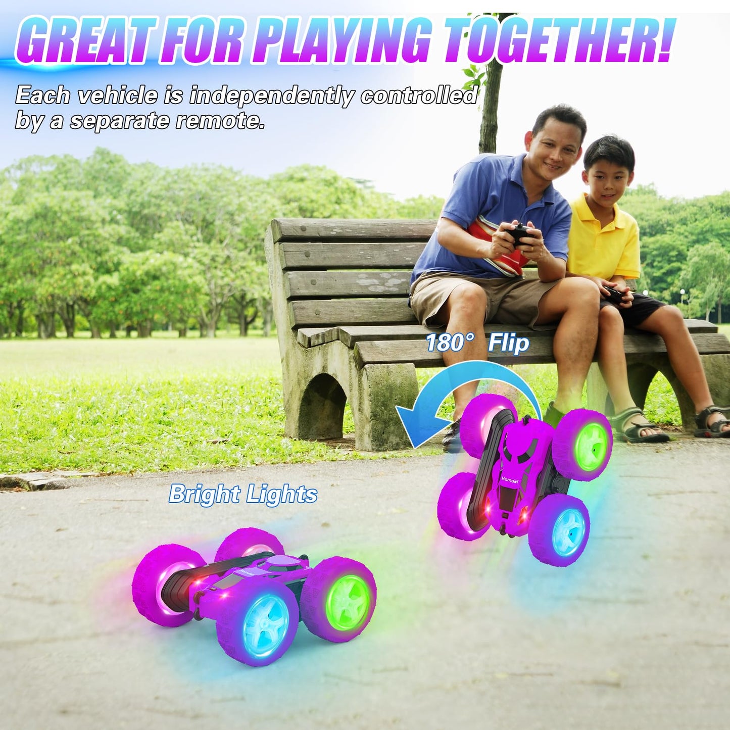 Hamdol Remote Control Car for Kids Stunt RC Cars with Cool Wheel Lights Double-Sided Driving 360-degree Rotation Boys Toys for A