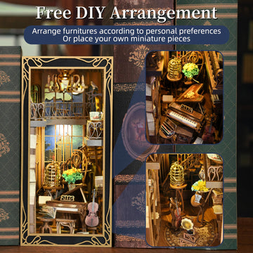 Minicity Diy Book Nook Kit, Miniature Dollhouse Booknook Kit, 3D Wooden Puzzle Bookend Bookshelf Insert Decor With Led Light For