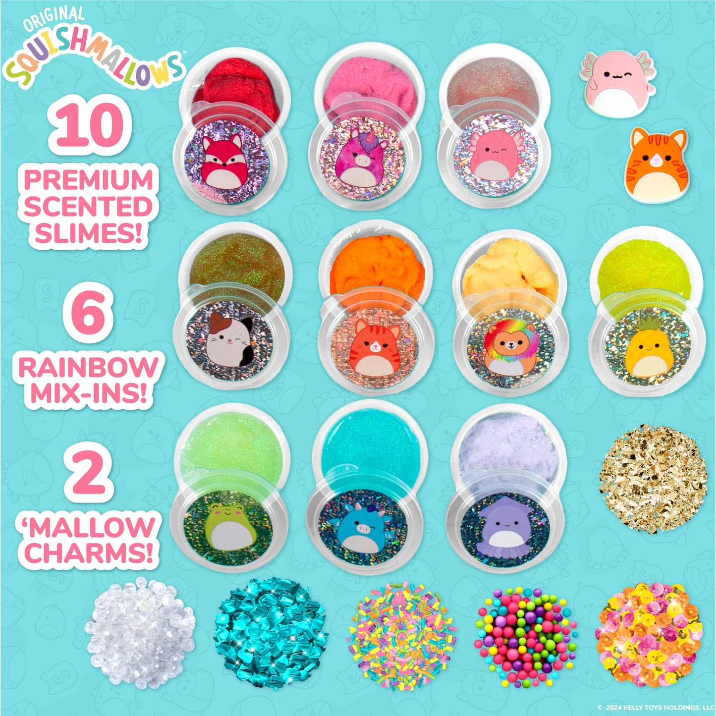 Squishmallows Original Ultimate Slime Mix'Ins, 10-Pack, Glitter & Cloud Slime, 8 Fun Slime Add Ins, Pre-Made Slime For Kids, Crunchy Slime, Slime Bulk, Great 6 Year Old Toys, Super Soft Sludge Toy