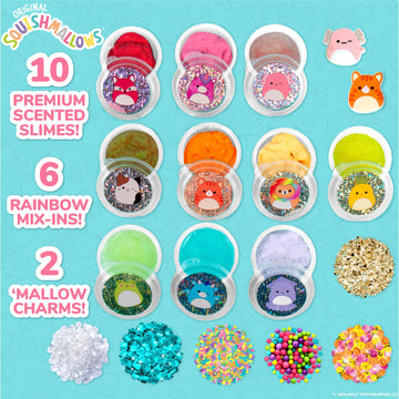 Squishmallows Original Ultimate Slime Mix'Ins, 10-Pack, Glitter & Cloud Slime, 8 Fun Slime Add Ins, Pre-Made Slime For Kids, Crunchy Slime, Slime Bulk, Great 6 Year Old Toys, Super Soft Sludge Toy