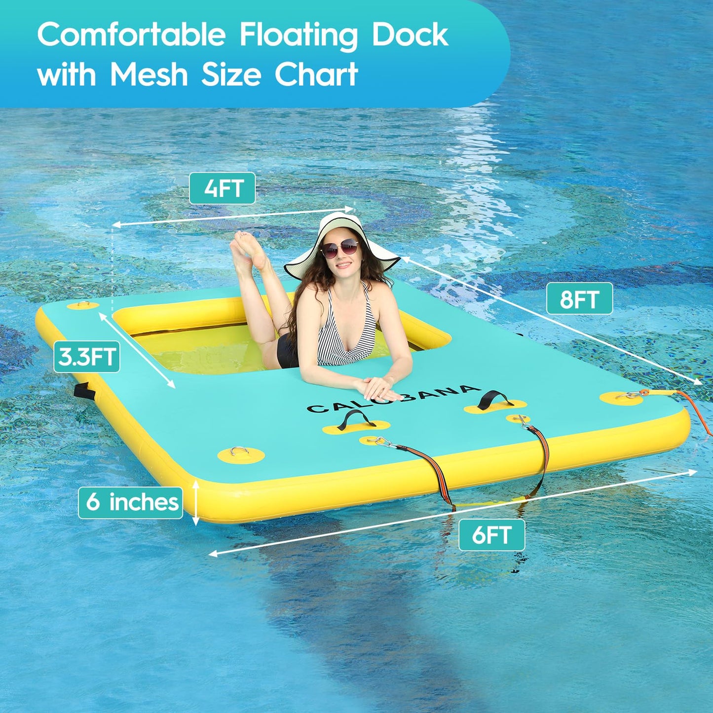 Calobana Inflatable Floating Dock, Lake Floats For Adults Floating Raft Water Platform With Detachable Ladder For Lake Boats Bea