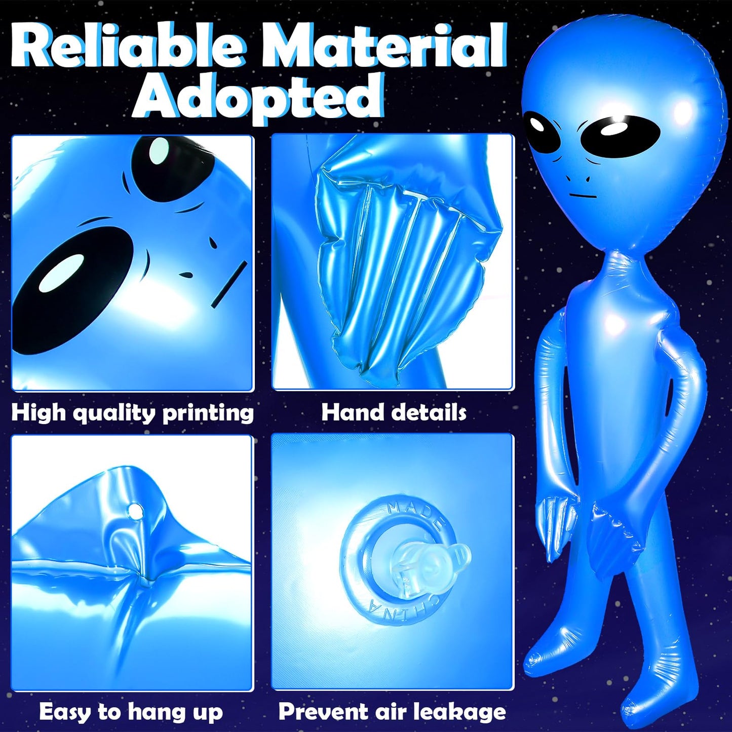Zhanmai 4 Pcs 63 Inch 35 Inch Inflatable Alien Jumbo Alien Party Decorations Alien Balloon Inflate Alien For Halloween Party Favors(Silver, Blue)