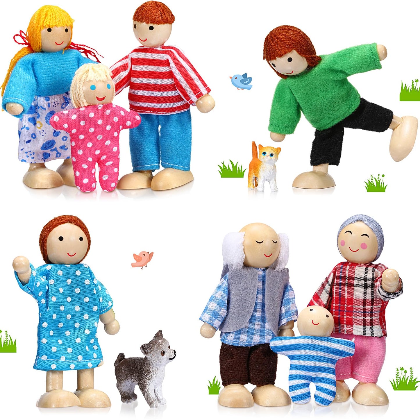 Skylety 10 Pcs Wooden Dollhouse Set Of Mini People Figures Dollhouse Dolls Wooden Doll Pretend Play Figures Accessories(Pretty Style)
