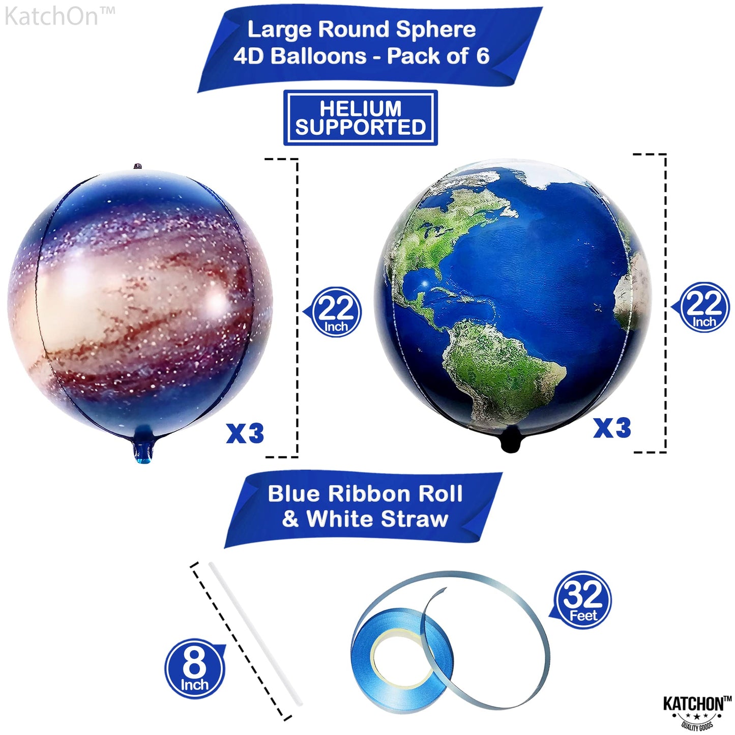 Katchon, Globe Balloons And Galaxy Balloons - 22 Inch, Pack Of 6 | Earth Balloons For Earth Day Decorations | World Balloons, Planet Balloons For Travel Themed Party Decorations | Earth Day Balloons