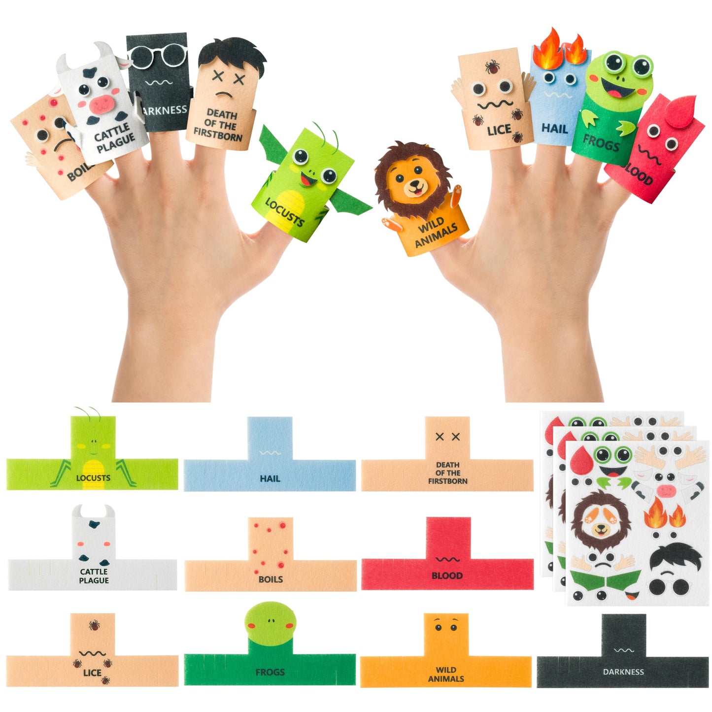 COcnny Passover Plagues Finger Puppets - 30pcs DIY Passover Toy Ten Plague Felt Hand Puppet Making Kit for Kids, Make Your Own A