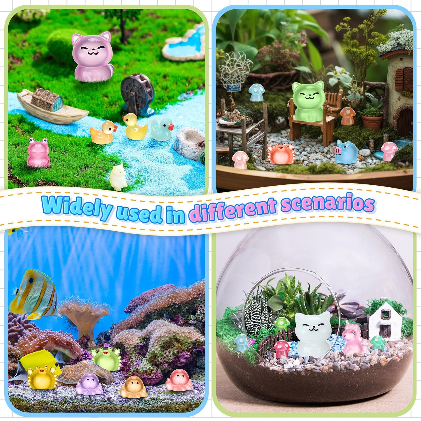 Seenelling 240 Pcs Mini Resin Animals 10 Lively Style Miniature Resin Animals Tiny Luminous Animals Figures Bulk for Micro Garde
