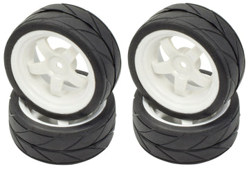 Apex RC Products 1/10 On-Road 12mm White 5 Spoke Wheels V Tread Rubber Tires (Set of 4) #5015