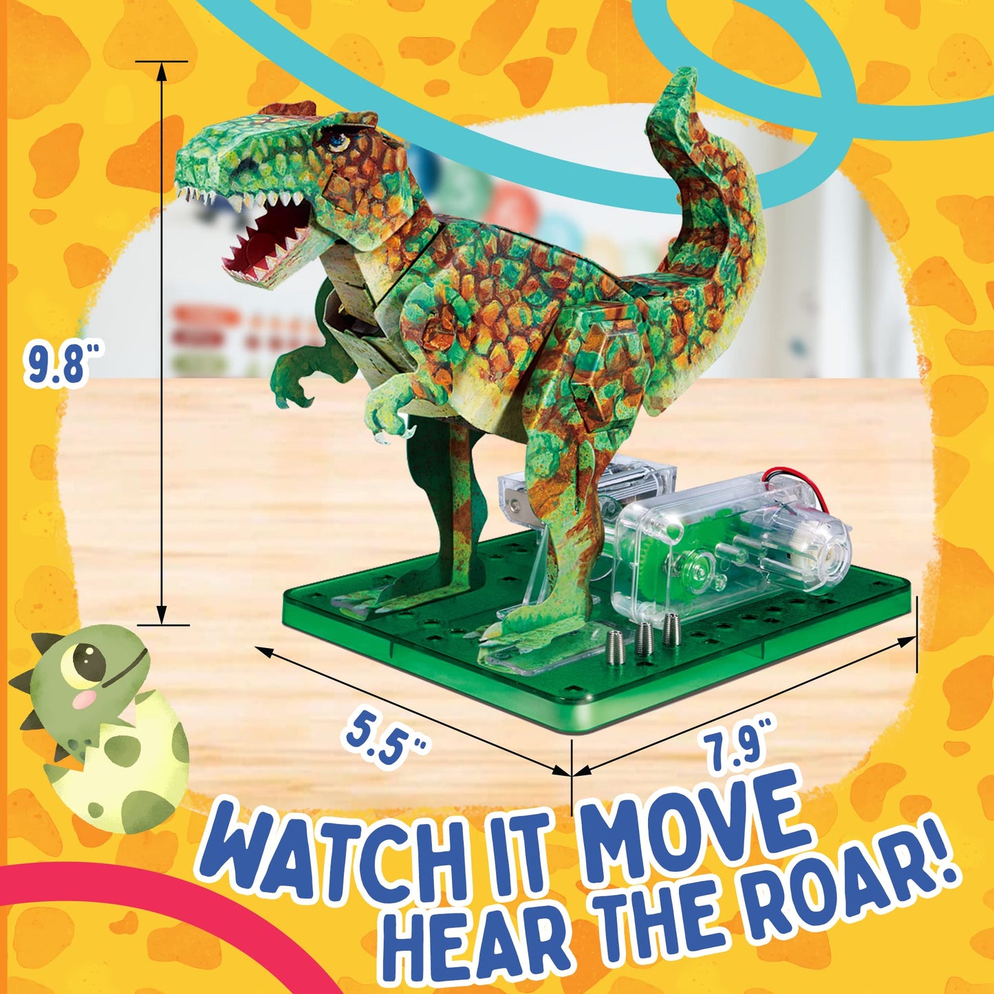 Playz Electric T Rex Dinosaur Toys For Kids - Diy Dino Construction & Painting Kit - Stem Learning Toys For Kids Age 8-12, Boys & Girls With Realistic Features, Waterproof Paint, 4D Dino Figures