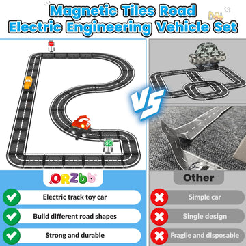 Magnetic Tiles Roads Engineering Vehicle Set, Magnetic Blocks Road Truck Car Toys for 3 4 5 6 Year old Boys Girls, Cars Games Cl