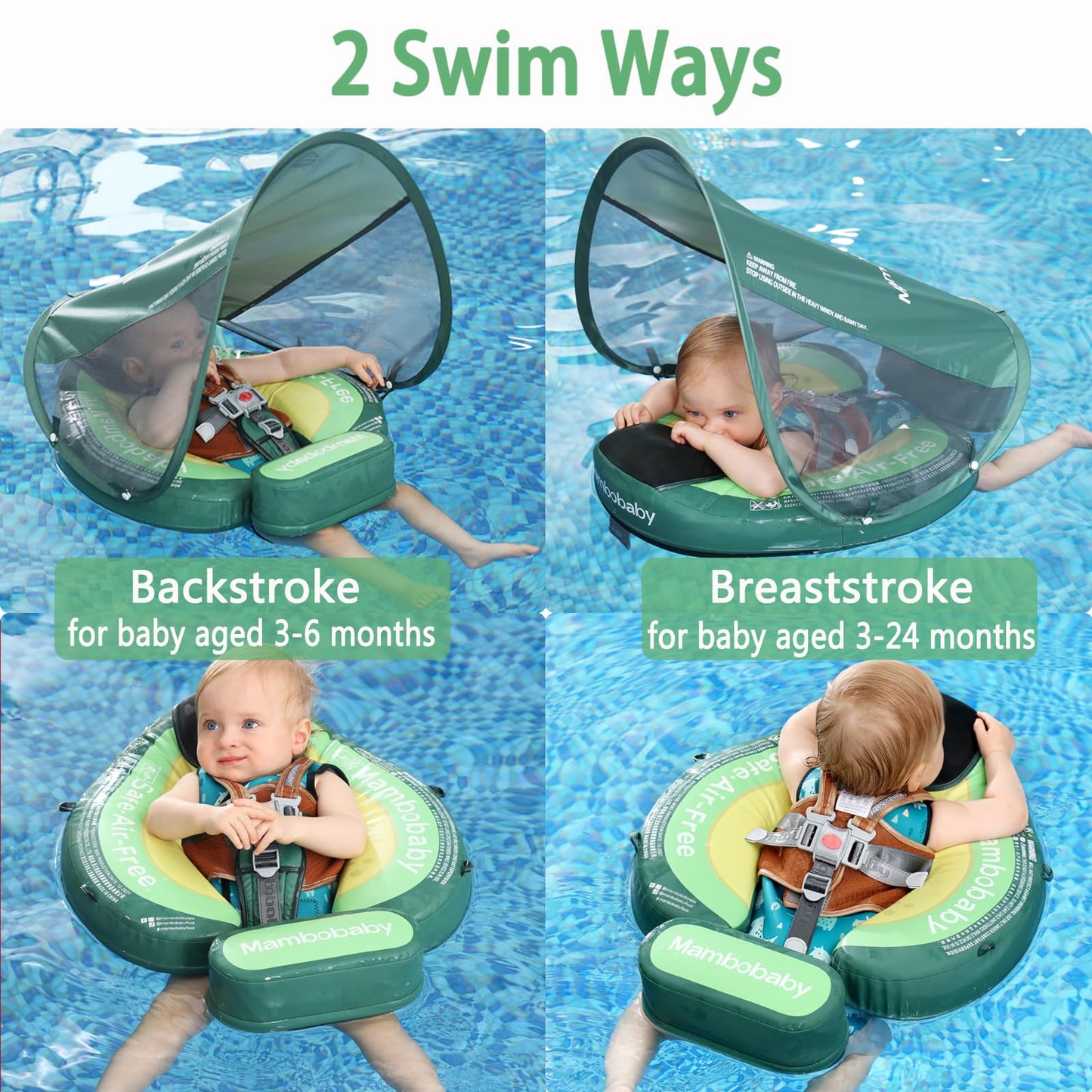 Upgread Mambobaby Baby Pool Float With Canopy Non-Inflatable Solid Upgrade Soft Waterproof Skin-Friendly Fabric Materialfor 3-24
