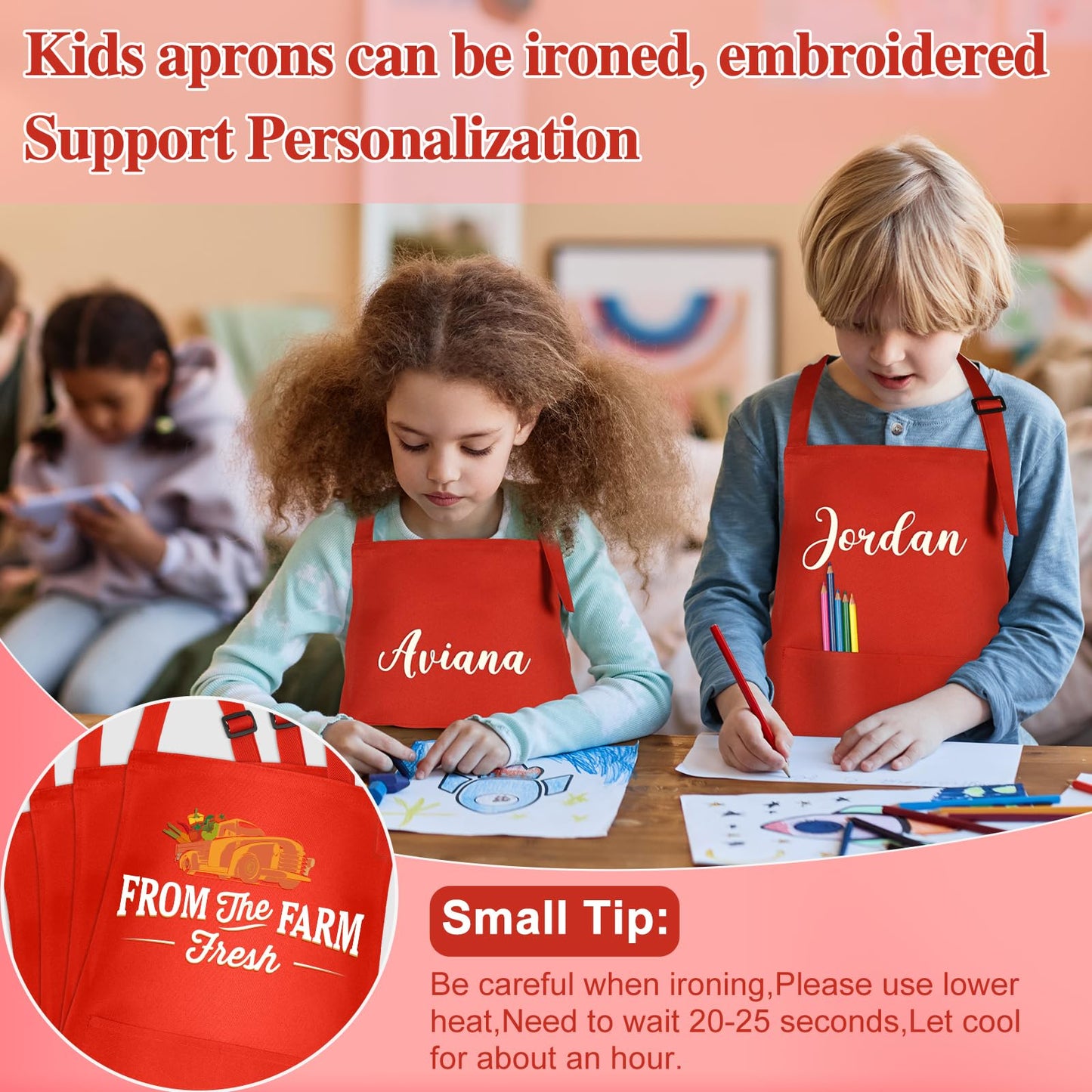 Bouboni 12 Pack Kids Apron Bulk With 2 Pockets Adjustable Chef Art Apron Kids Painting Aprons For Cooking Baking Painting Crafti
