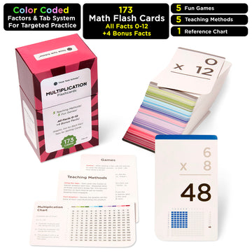 Think Tank Scholar 173 Multiplication Flash Cards Set (Award Winning) All Facts 0-12 Answer On Back, For Kids In 2Nd, 3Rd, 4Th, 5Th, 6Th Grade Class Or Homeschool - Learn Manipulatives, Games & Chart
