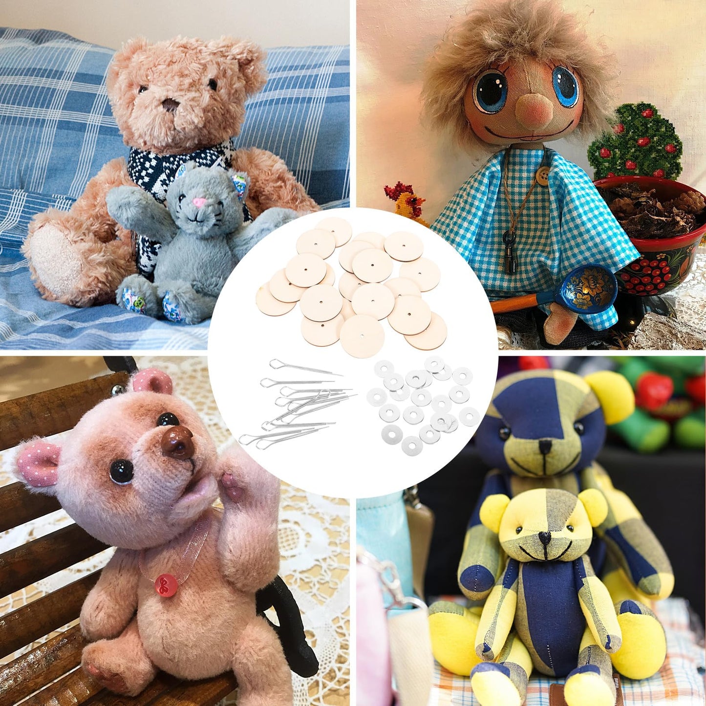Milisten 20 Set 30Mm Doll Joint Cotter Pin Joints And Fibreboard Discs Wooden Dolls Accessories For Soft Toys Teddy Crafts