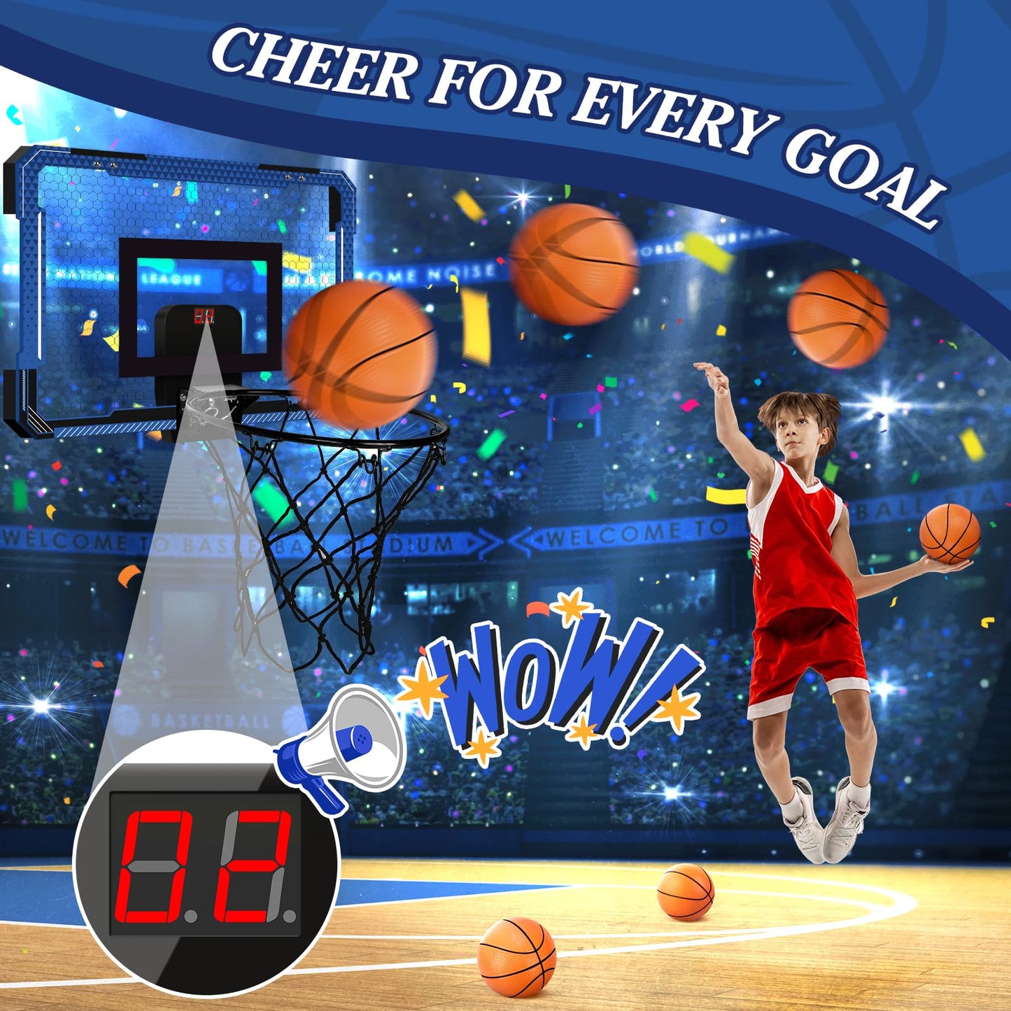 Xucutu Indoor Mini Basketball Hoop For Door - Over The Door Basketball Mini Hoop With Scoreboard & 3 Balls, Foldable Basketball