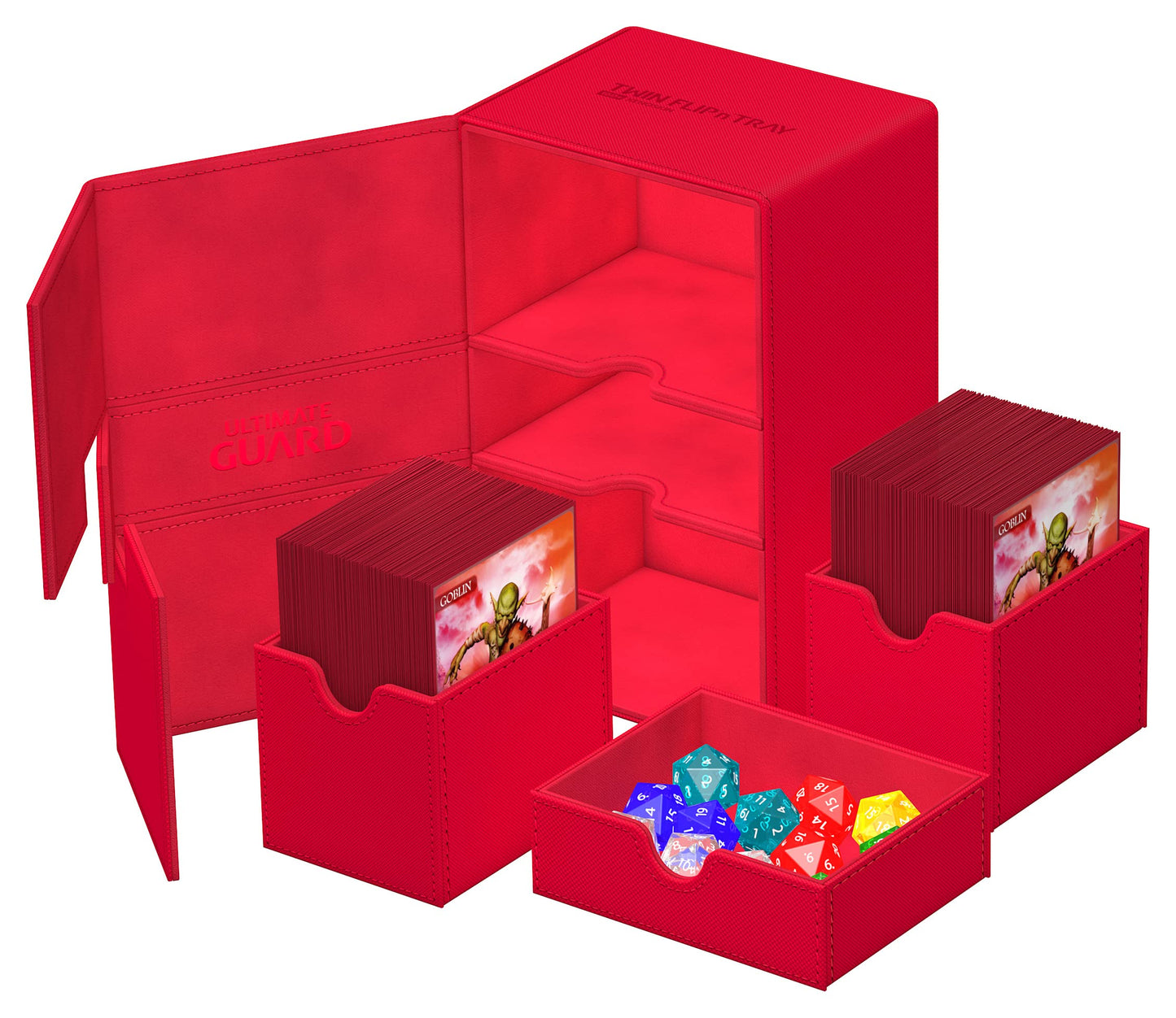 Ultimate Guard Twin Flip'N'Tray 160+, Deck Case For 160 Double-Sleeved Tcg Cards + Dice Tray, Red, Independent Magnetic Closure