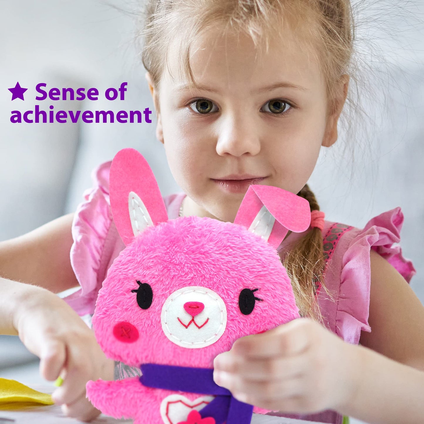 Krafun Sewing Kit For Kids Beginner My First Art & Craft, Includes Bunny Doll Stuffed Animal, Instructions & Plush Felt Materials For Learn To Sew, Embroidery, Age 7 8 9 10 11 12