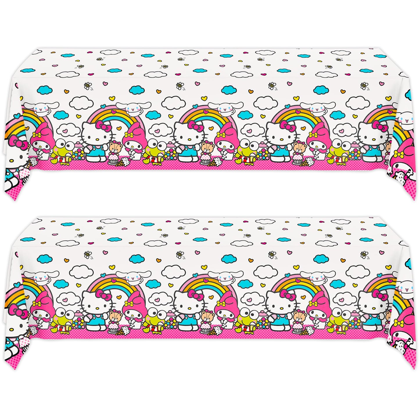 Unique Hello Kitty Birthday Decorations - Rectangular Plastic Hello Kitty Tablecloth (Pack Of 2) & Sticker (1)
