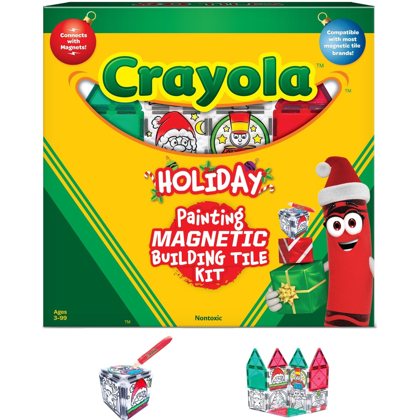 Createon Crayola Painton Holiday Magnetic Tiles, Magnetic Kids’ Building Toys, Stem Learning Travel Toys For Boys And Girls, 18-Piece Set