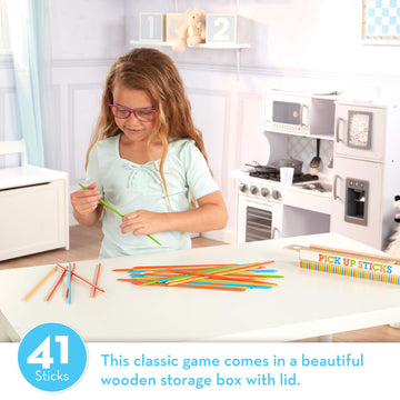 Melissa & Doug Wooden Pick-Up Sticks Tabletop Game with 41 Colorful Wooden Pieces in Wooden Storage Box