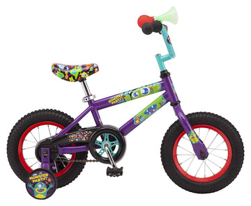 Pacific Kids Bike - Funny Monsters Design, 12-Inch Steel Frame, Coaster Brakes, Adjustable Seat, Purple, Ages 3-5, Model 124044AZ