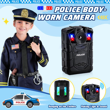 GIFTINBOX Kids Police Costume, Blue Polyester Outfit with Accessories, Size M (5-7Y), Halloween Costume for Boys and Girls