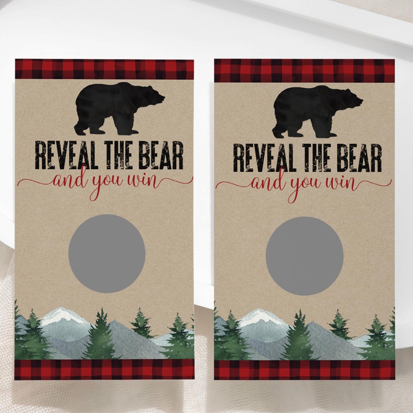 Paper Clever Party Baby Shower Games For Boy - 30 Cards - Fun Scratch Off Game For Guest Activities To Reveal Prizes, Lumberjack Favors Ideas, Mama Bear Theme Red And Black