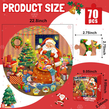 Christmas Floor Puzzles For Kids Age 4-8, 70Pcs Large Christmas Jigsaw Puzzles For Kids Age 8-10, Learn Educational Toys Xmas Gifts For Kids Boy Girls