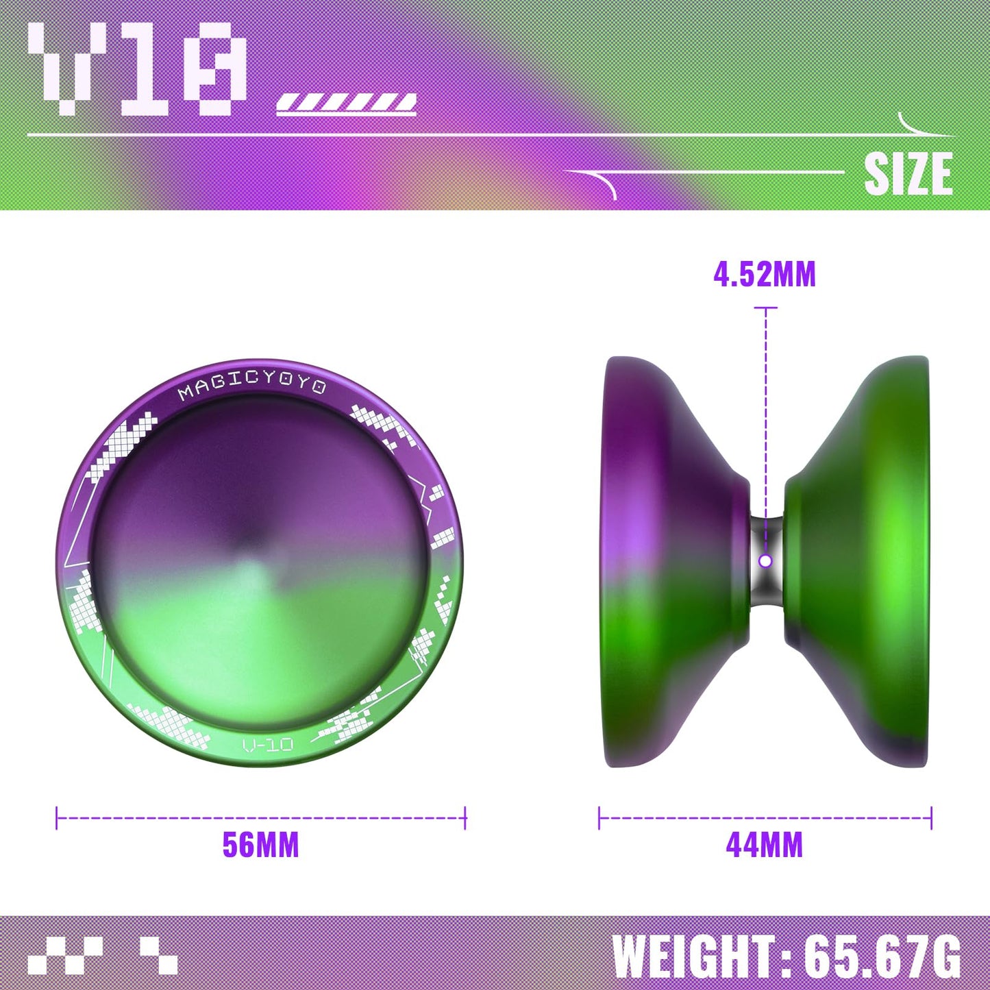 Magicyoyo V10 Black Blue Unresponsive Yoyo Professional Finger Spin Yoyo With 12 Yoyo Strings, Yoyo Case, Yoyo Glove(Purple Gree