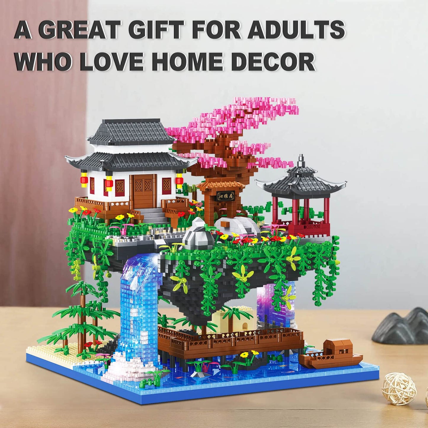 Vziimo Cherry Blossom Bonsai Tree Building Set, Architecture Of Peach Blossom Pond Building Set, Collectible Models Gifts For Teens Adults 14+ (3320 Pcs)