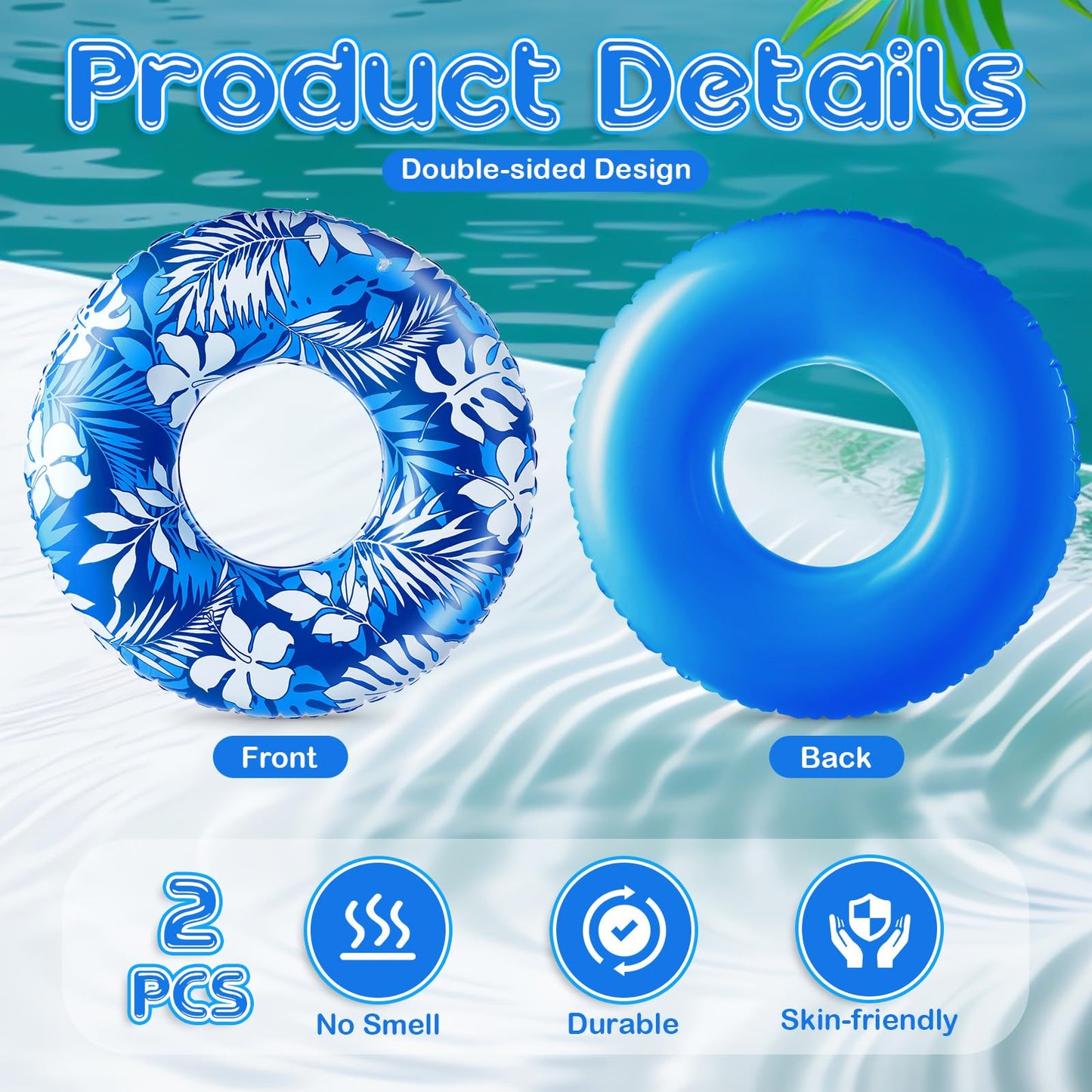Silipull 2 Pcs Large Float Tube 47.24 Inches Inflatable Pool Floats Jumbo Tropical Leaves Inflatable Pool Tube Rings Swimming Ri