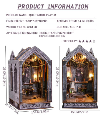 Spilay Diy Book Nook Kit, Diy Dollhouse Booknook Bookshelf Insert Decor Alley, Bookends Model Build-Creativity Kit With & Led Fo