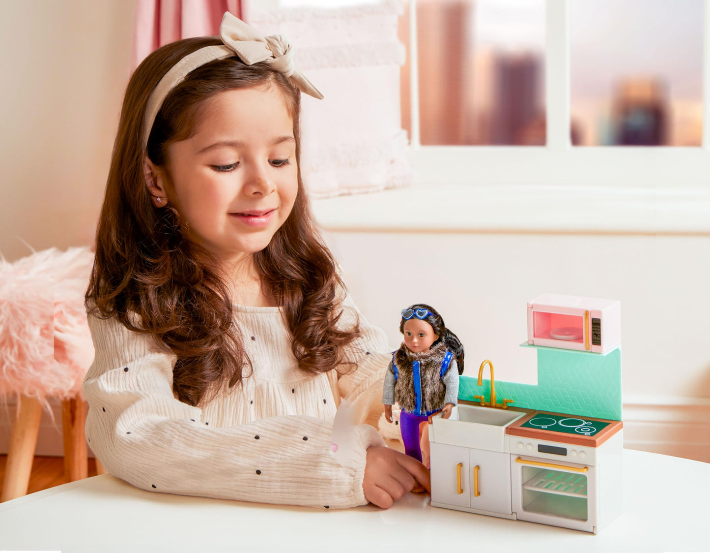 Lori Dolls - Backsplash Urban Kitchen - Kitchen Set For Mini Dolls - Dollhouse Furniture & Accessories For 6-Inch Dolls - Oven,