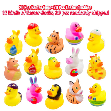 20 Pcs Prefilled Easter Eggs With Rubber Duckies Bright Colorful Easter Eggs Prefilled With Variety Bunny Duckies For Kids Easter Basket Stuffers And Party Favors