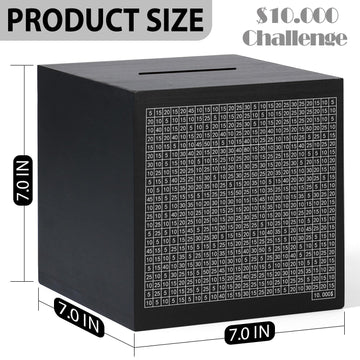 Hchangen Wooden Savings Challenge Box For Adults Kids, Wood Coin Piggy Bnak, Must Break To Open Money Box With Counter (Black, 7