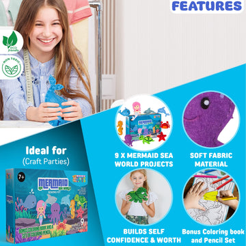 Momotoys Sewing Kit For Kids, Fun & Educational Mermaid And Sealife Sew Craft Set For Boys And Girls Ages 8-12, Complete Beginne