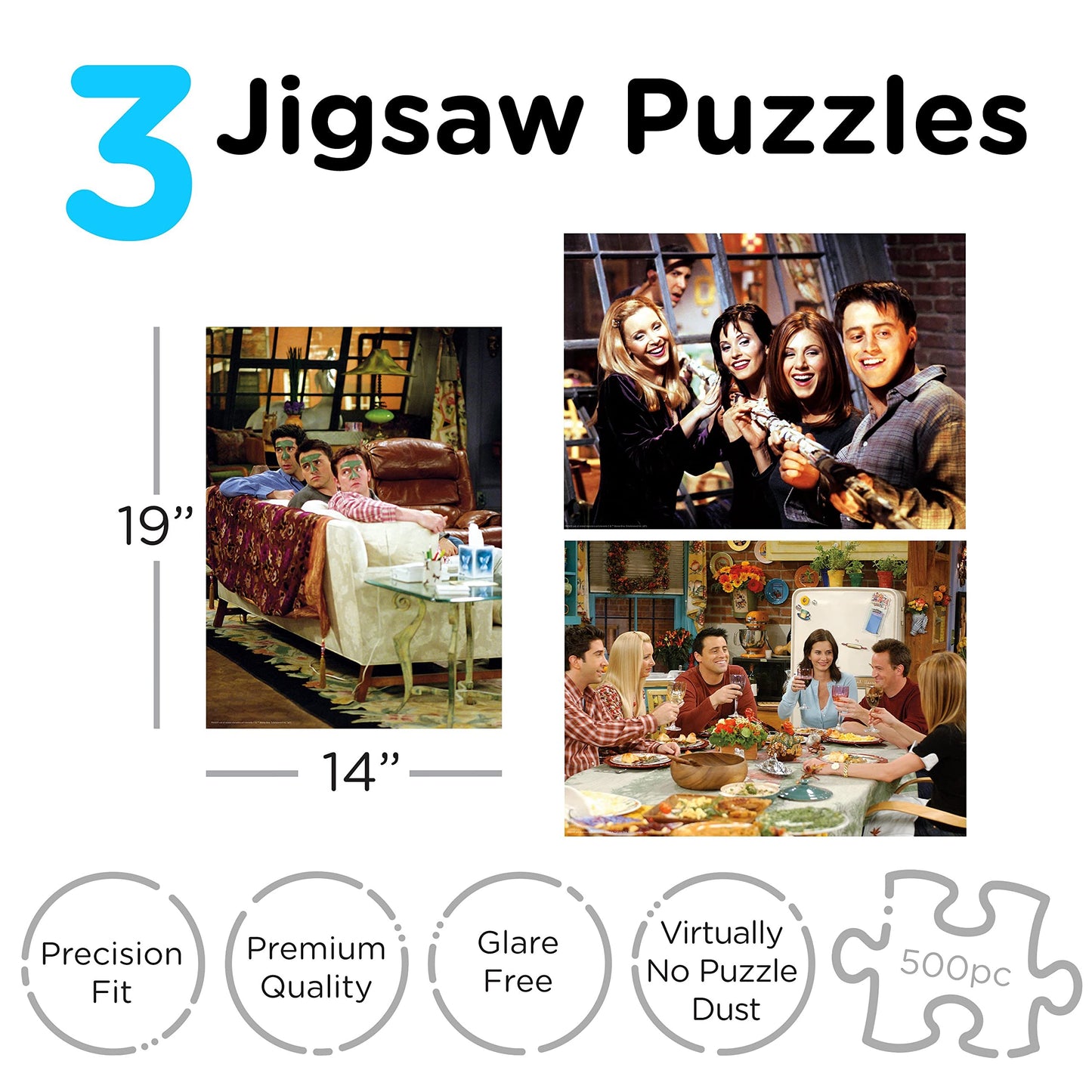 Aquarius Set Of 3 Friends Puzzles (Three 500 Piece Jigsaw Puzzles) - Glare Free - Precision Fit - Officially Licensed Friends Merchandise & Collectibles - 14X19 Inches