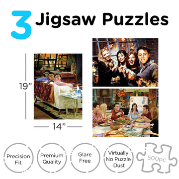 Aquarius Set Of 3 Friends Puzzles (Three 500 Piece Jigsaw Puzzles) - Glare Free - Precision Fit - Officially Licensed Friends Merchandise & Collectibles - 14X19 Inches