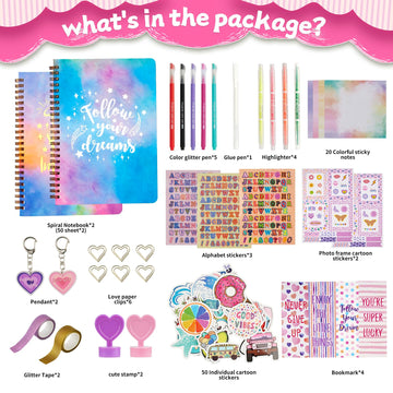 OIHEW DIY Journal Kit for Girls Ages 8-14, Stationary & Diary Set with Stickers,Birthday Gifts for 8 9 10 11 12 13 14 Year Old G