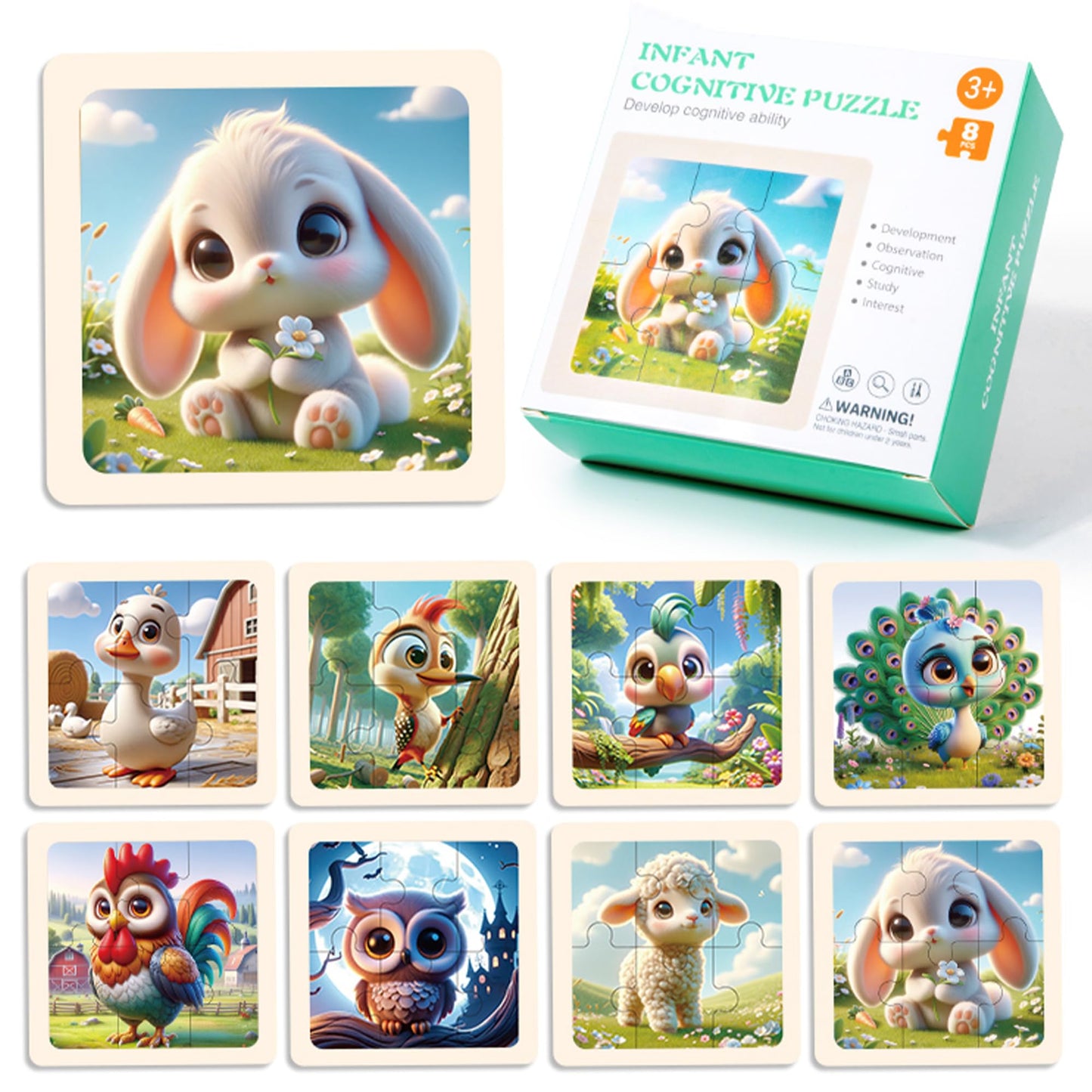 Einzufuf Puzzles For Toddlers 2-4, 8 Packs 6 Pcs Pets Puzzles For Kids Ages 4-6 Montessori Toys Educational Toys - 2 3 4 5 Years