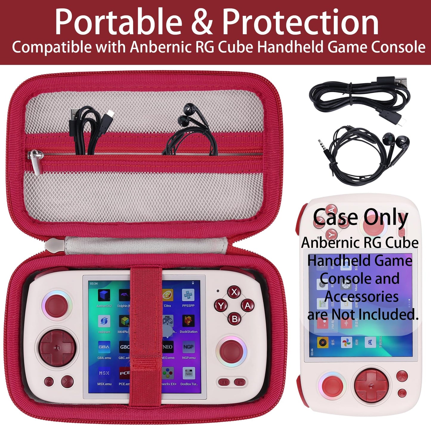 Khanka Hard Travel Case Replacement For Anbernic Rg Cube Unisoc T820 Handheld Game Console,Case Only.(Grey)