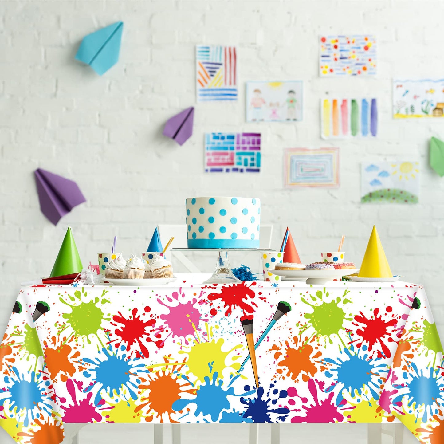 Gisgfim 6 Pcs Art Paint Tablecloth Party Supplies Art Theme Birthday Party Decorations Creative Artist Painting Party Table Cove
