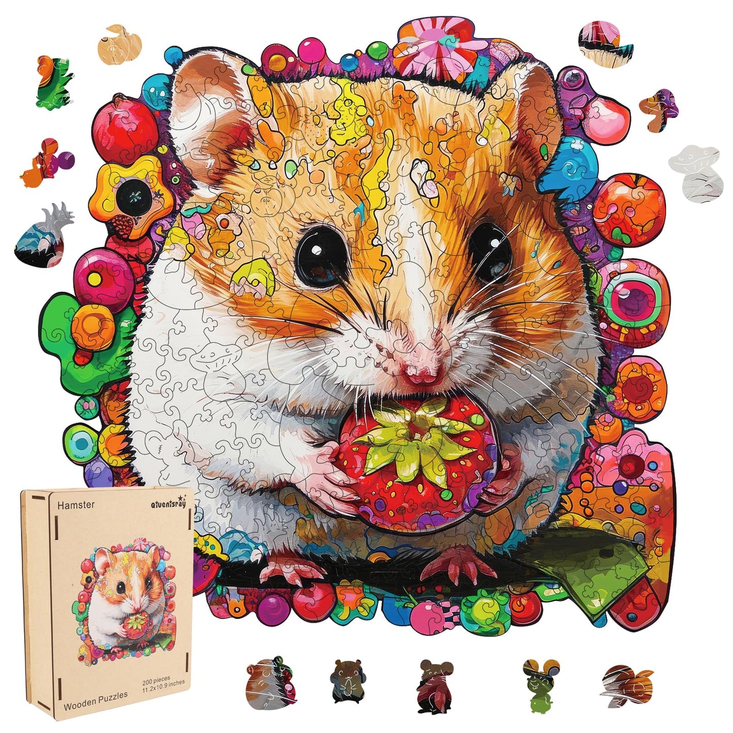 Qiuenisray Wooden Jigsaw Puzzles 500 Pieces-Hamster,16.5x16.9in,Royal,Wooden Puzzles for Adults,Unique Shape Animal Adult Puzzle