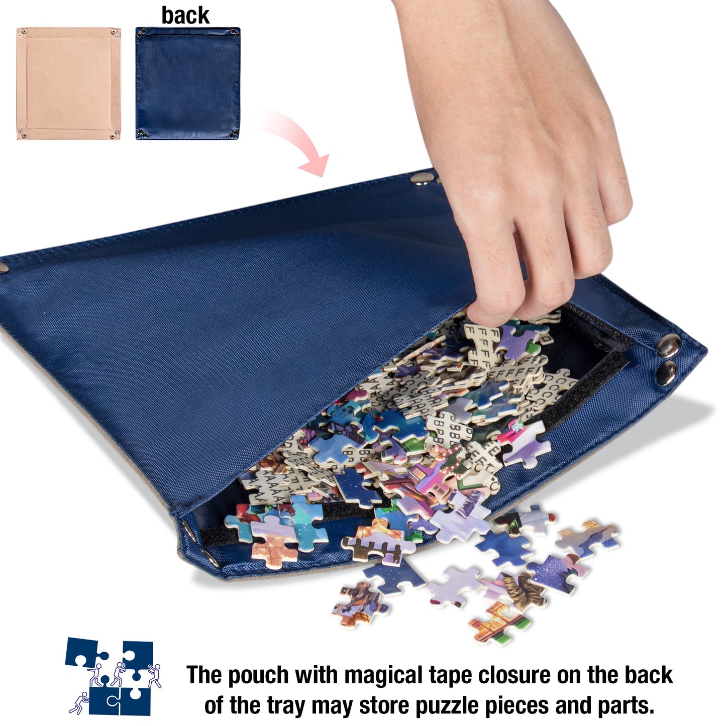 LAVIEVERT 1000 Pieces Jigsaw Puzzle Board with Padded Cover, Portable Case, 4 Sorting Trays, Non-Slip Surface - Royal Blue, Khaki, Gray