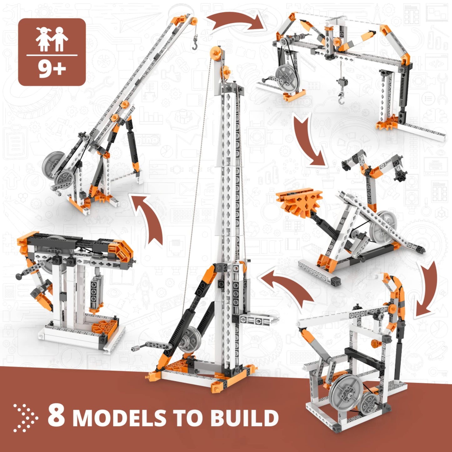 Engino- Stem Toys, Pulley Drives Construction Toys For Kids 9+, Educational Toys, Gift For Boys & Girls (8 Model Options), Stem