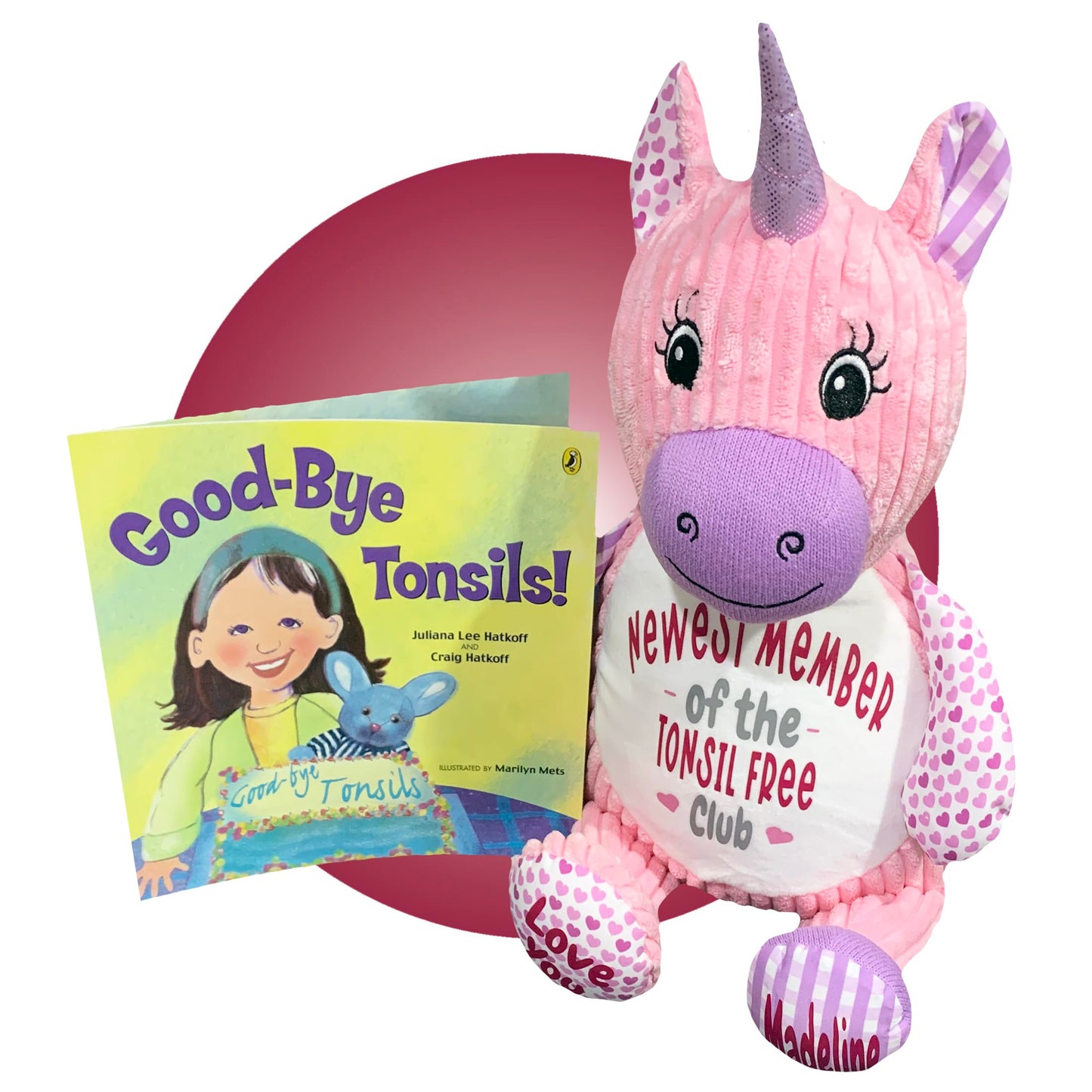 Tonsillectomy Recovery Gift for Kids - Personalized Choice of Stuffed Animal - Included Book About Getting Tonsils Removed - Gif
